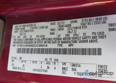 2013 Ford Escape Sel from USA, damaged, VIN 1FMCU9H94DUC96014